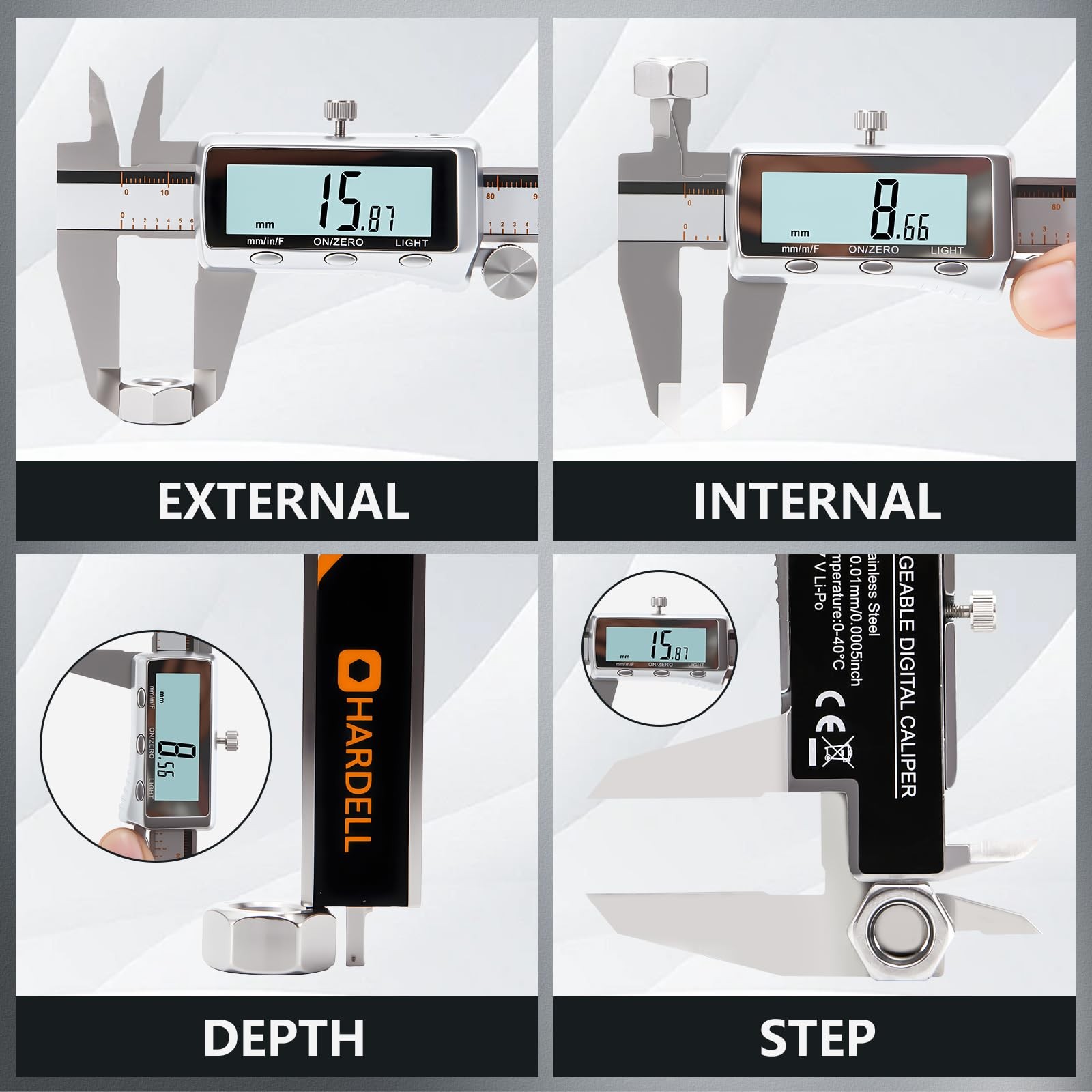 Digital Caliper Rechargeable Measuring Tool Backlight LCD 6 Inch Micrometer