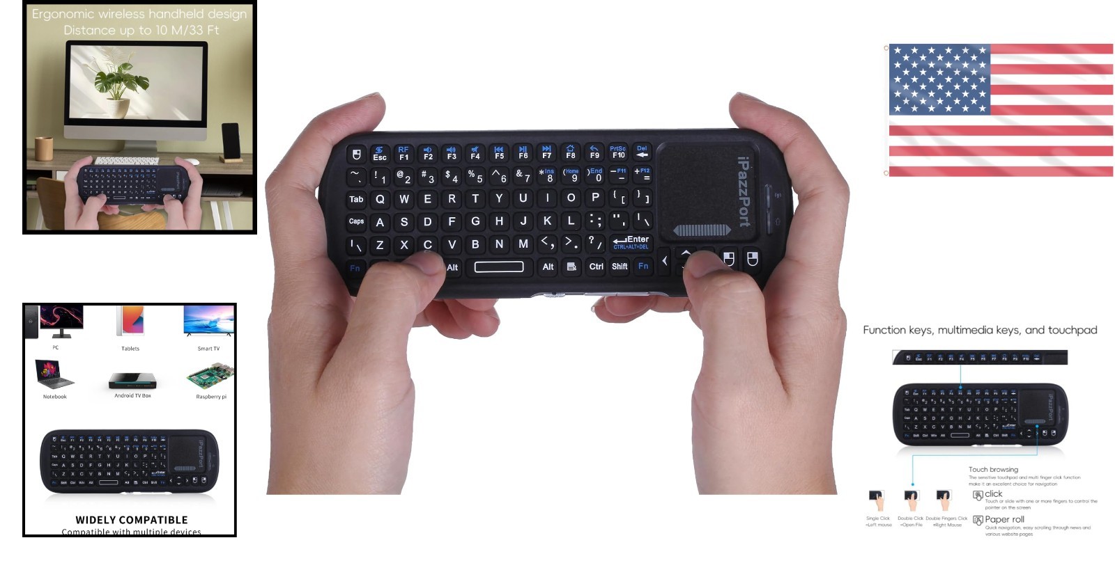 Ergonomic Wireless Mini Keyboard with Long Range Touchpad - Connect Anywhere