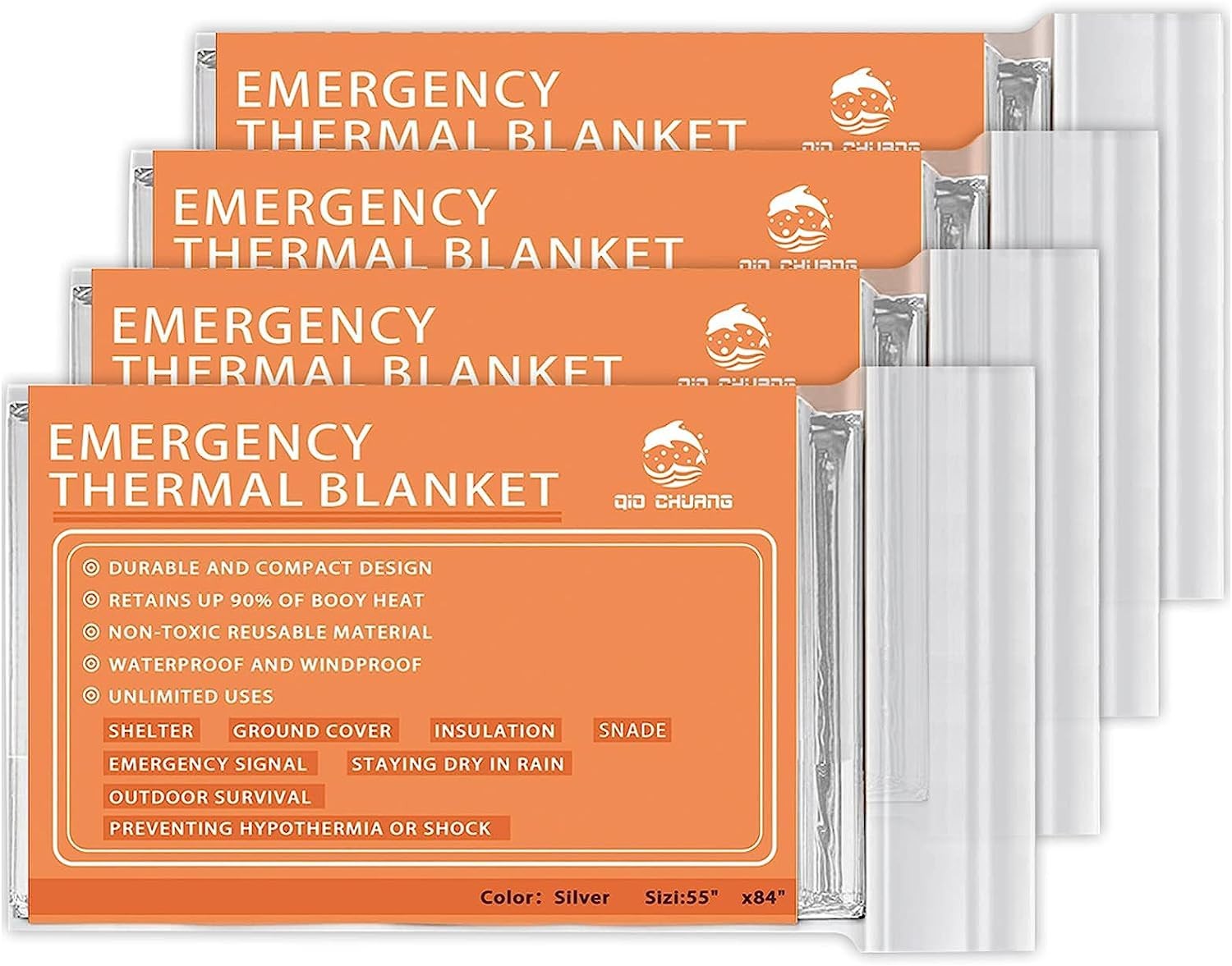 4-Pack Emergency Mylar Thermal Blankets Space Survival Camping Hiking First Aid