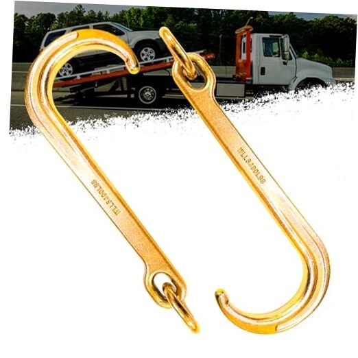 Pair of 15" J Hooks for Towing - G70 Steel with Chain Links, 5400 lb Capacity