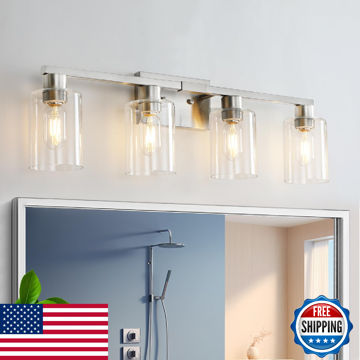 Sopeas 4 Light Bathroom Light Fixtures Brushed Nickel Modern Bathroom Vanity