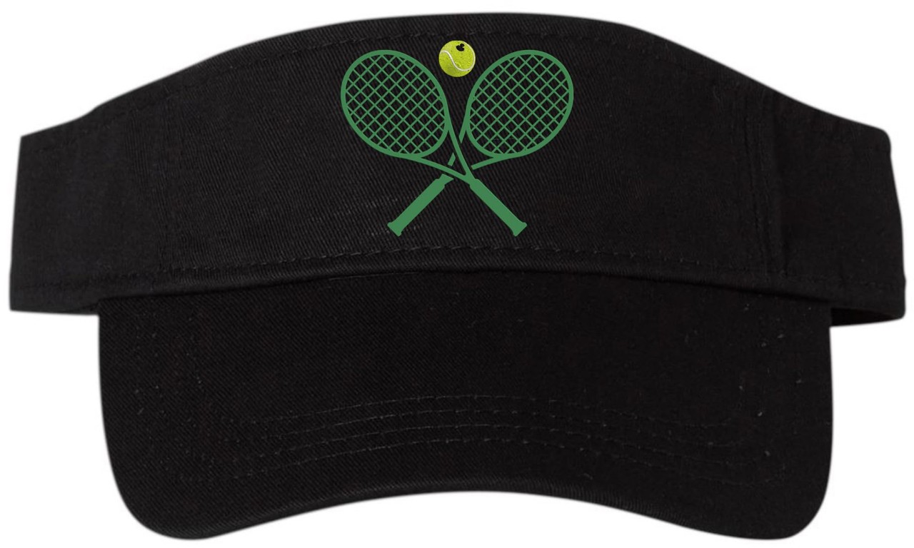 Tennis Racquets & Ball Embroidered Visor | Sports Sun Adjustable Hat