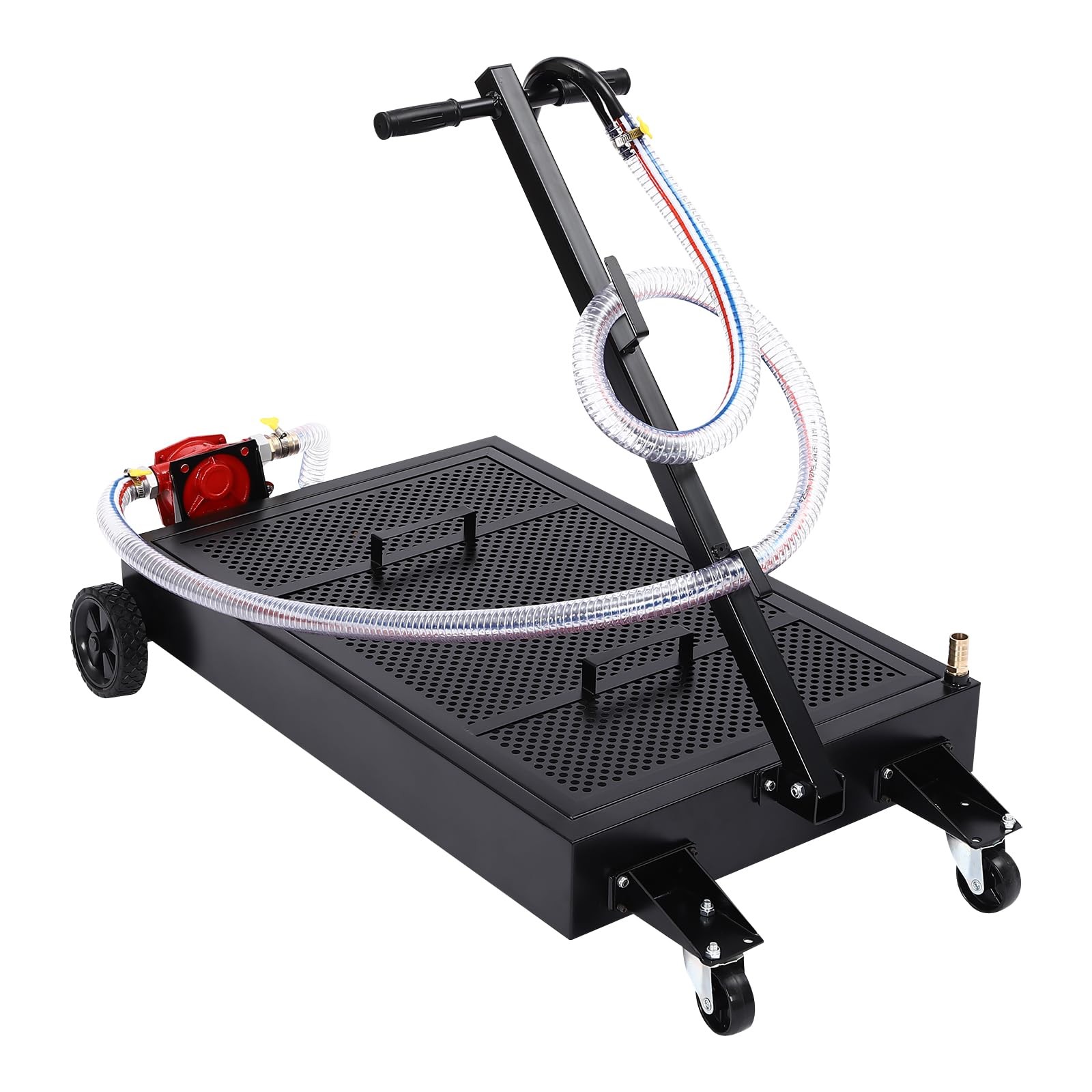 15 Gallon Oil Drain Pan with Pump Hose Swivel Casters for Car SUV Truck