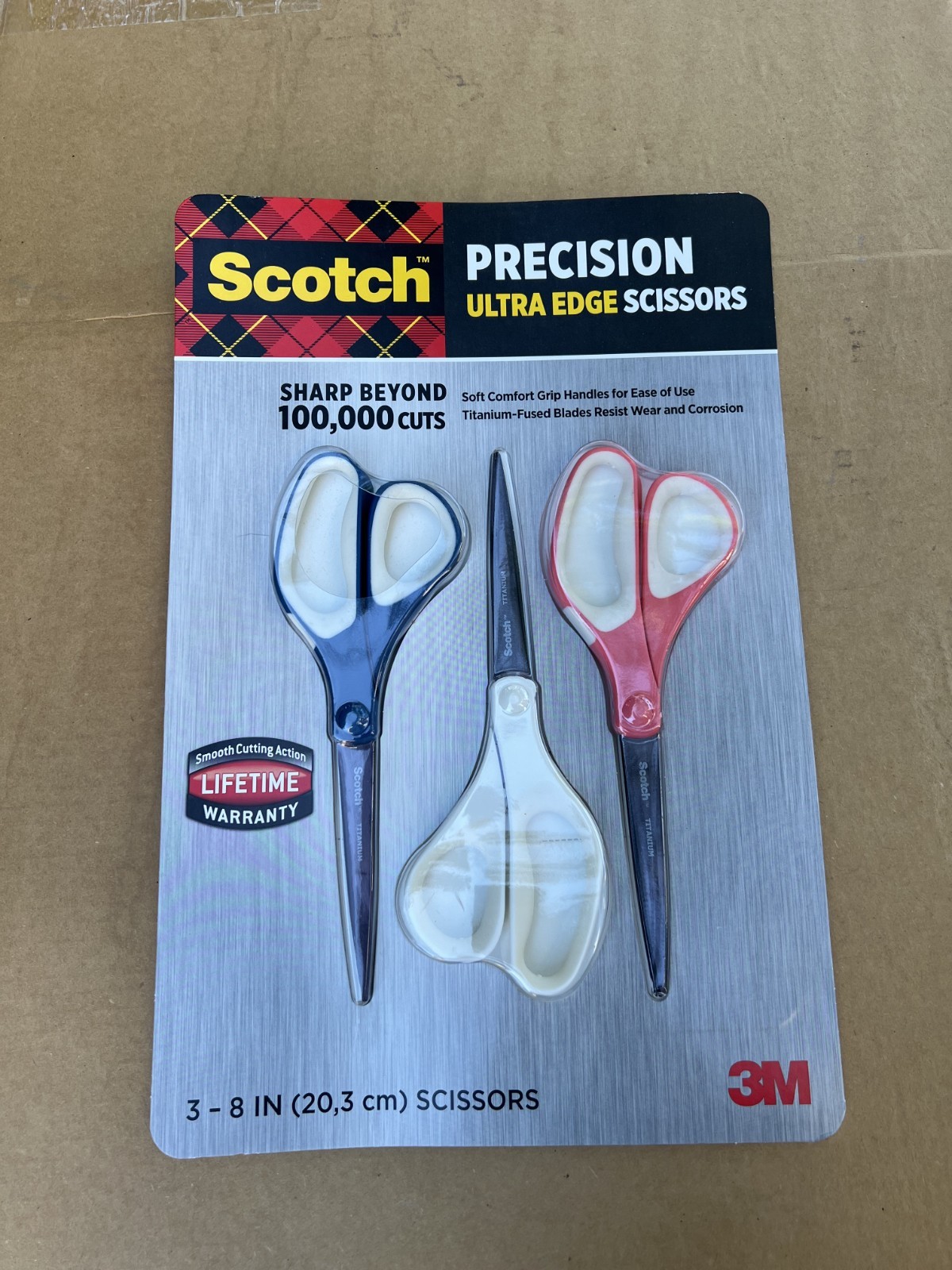 Set of 3 Scissors Scotch 3M Titanium Precision Ultra Edge 8" Scissor NEW SEALED