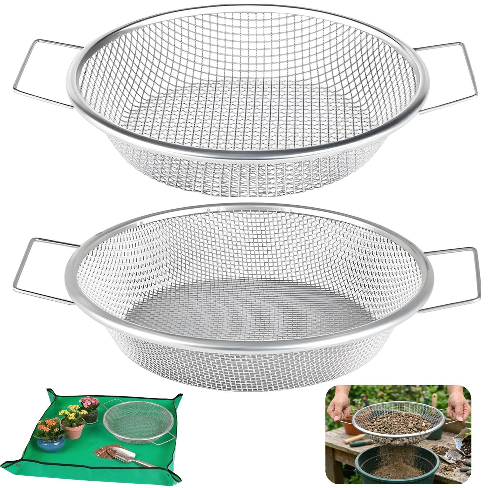 2PCS Soil Sifter for Gardening with Handle,Stainless Steel Rock Compost Soil ...