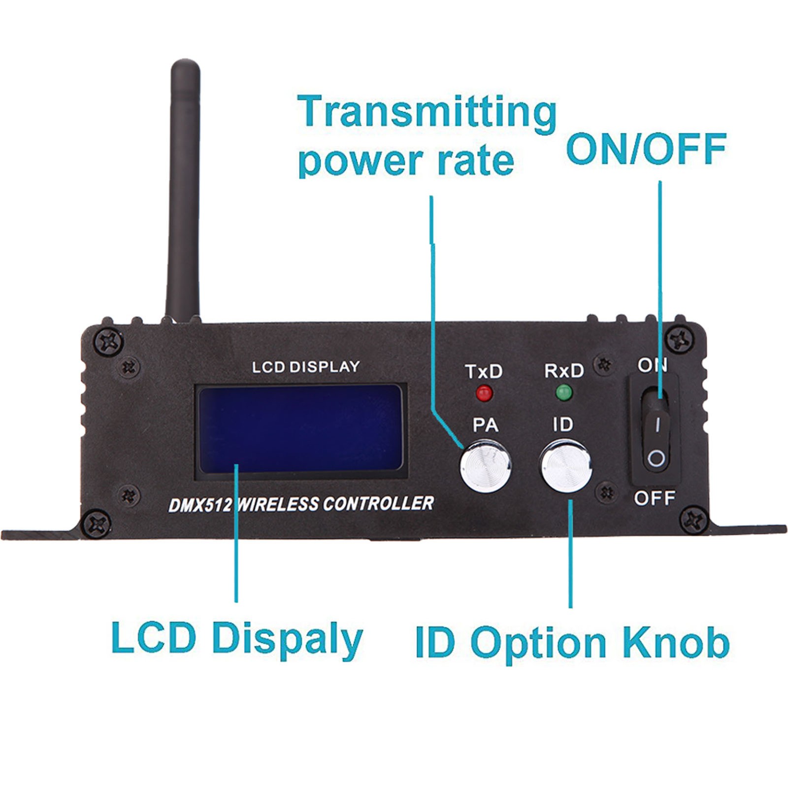2.4G Wireless DMX512 Controller Transmitter Receiver LCD Power Repeater V1