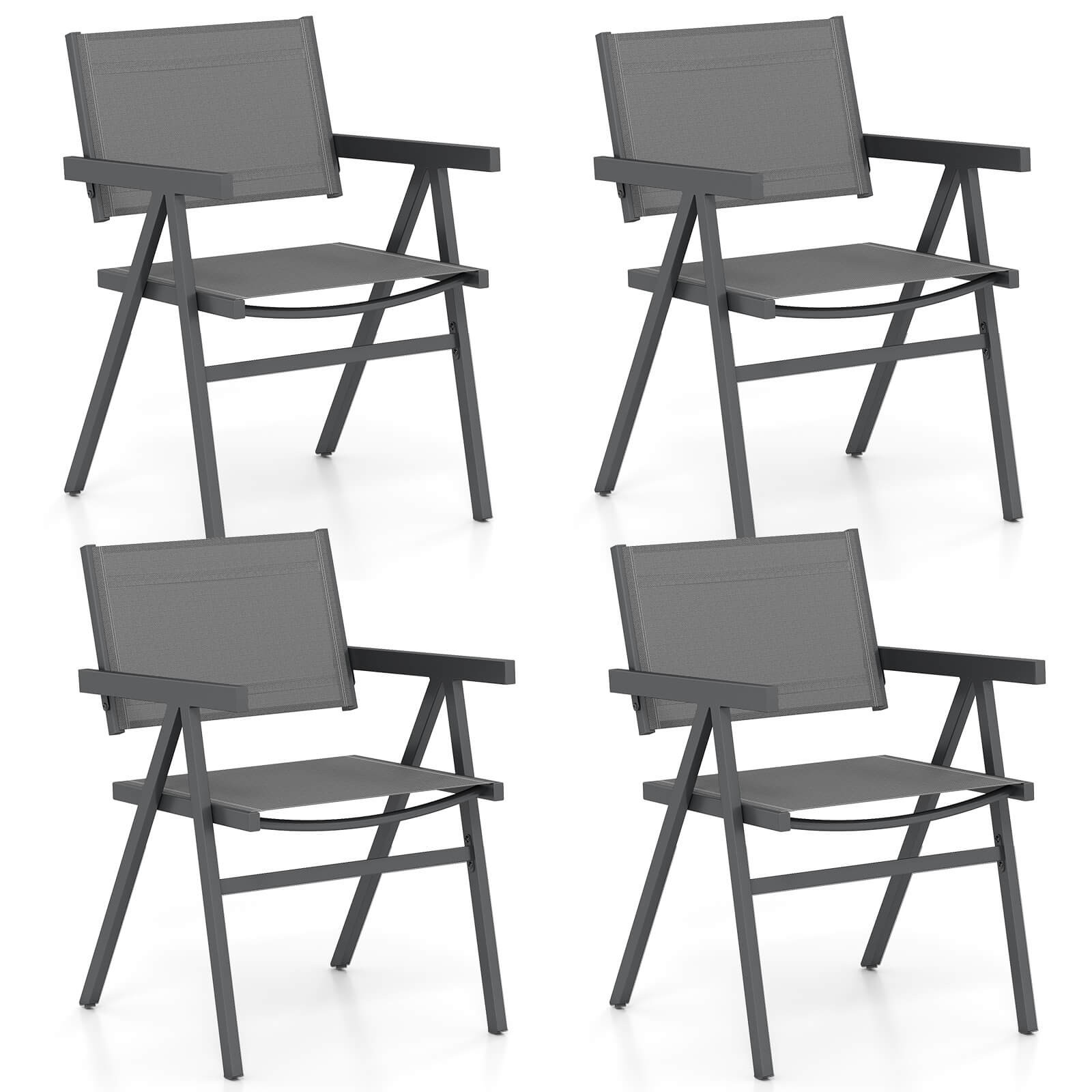 Patio Chairs Set of 4 w/Breathable Fabric Seat & Tilt Backrest, Comfy Armrest