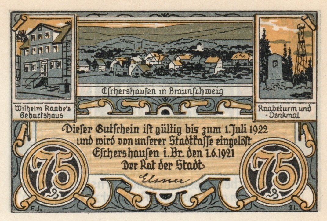 Notgeld Escherhausen (Germany) 75 Pfennig GRA351 1 4/6