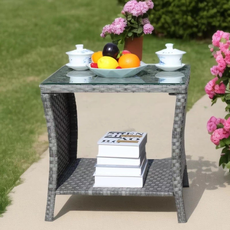 Patio Furniture Coffee Table, Tempered Glass DIY Outdoor Living 19x21" Rattan