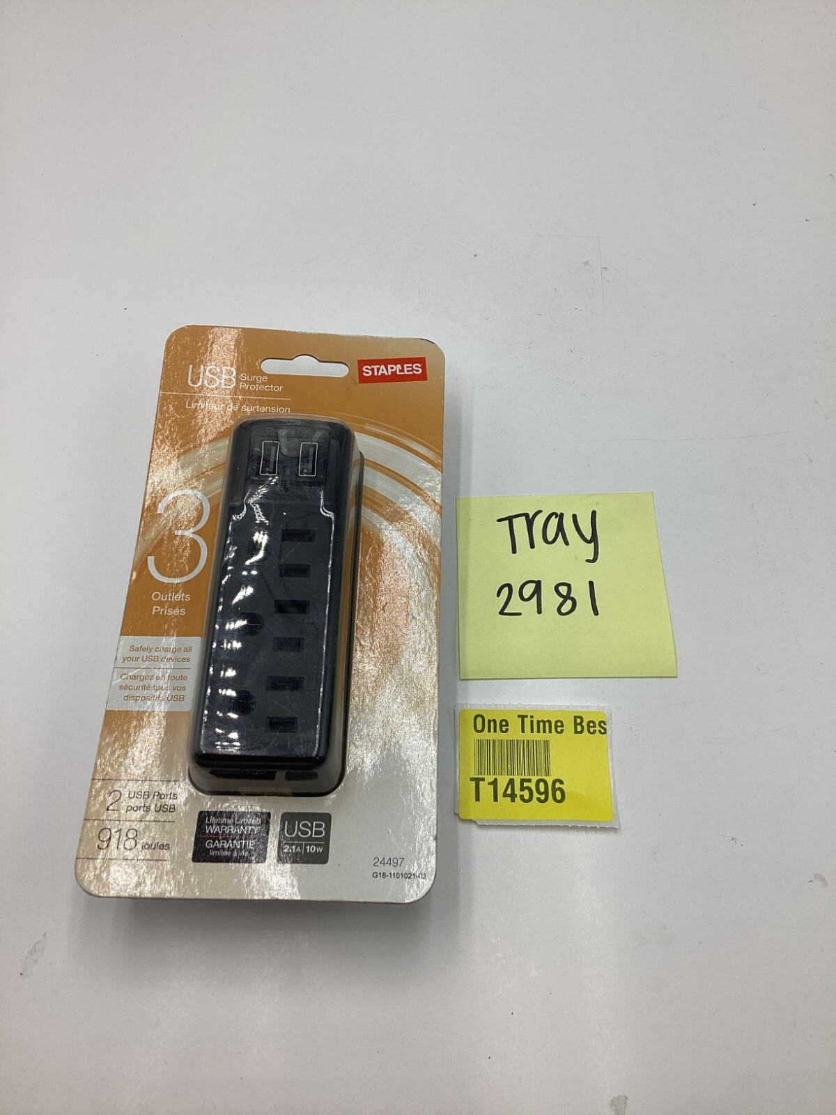 Staples 24497 Surge Protector Power Protector 3-Outlet 2 USB Port Black