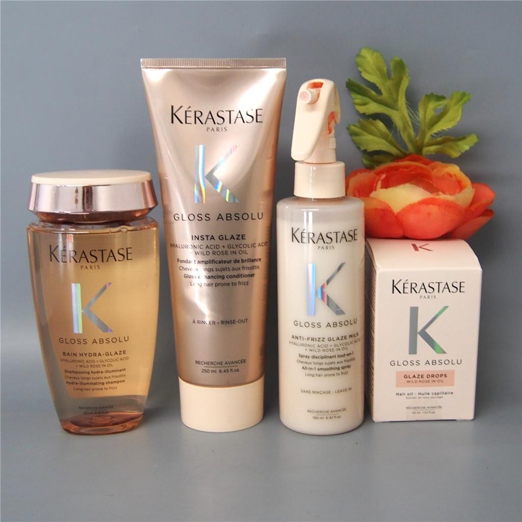 Kerastase Gloss Absolu Shampoo, Conditioner. Treatment Spray And Glaze Drops