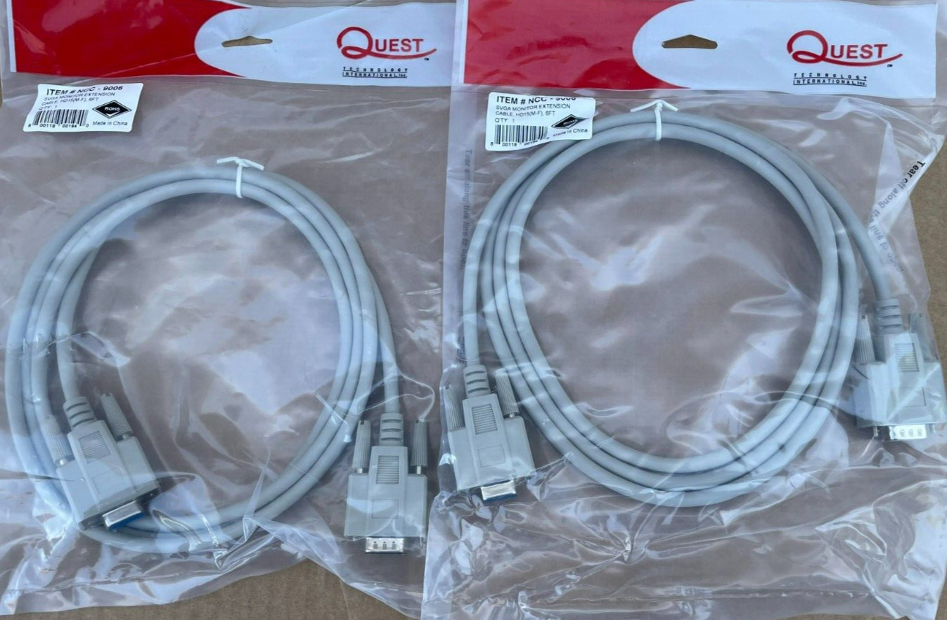 SVGA 6FT Monitor Extension Cable HD15 Male to Female (Lot of 2)