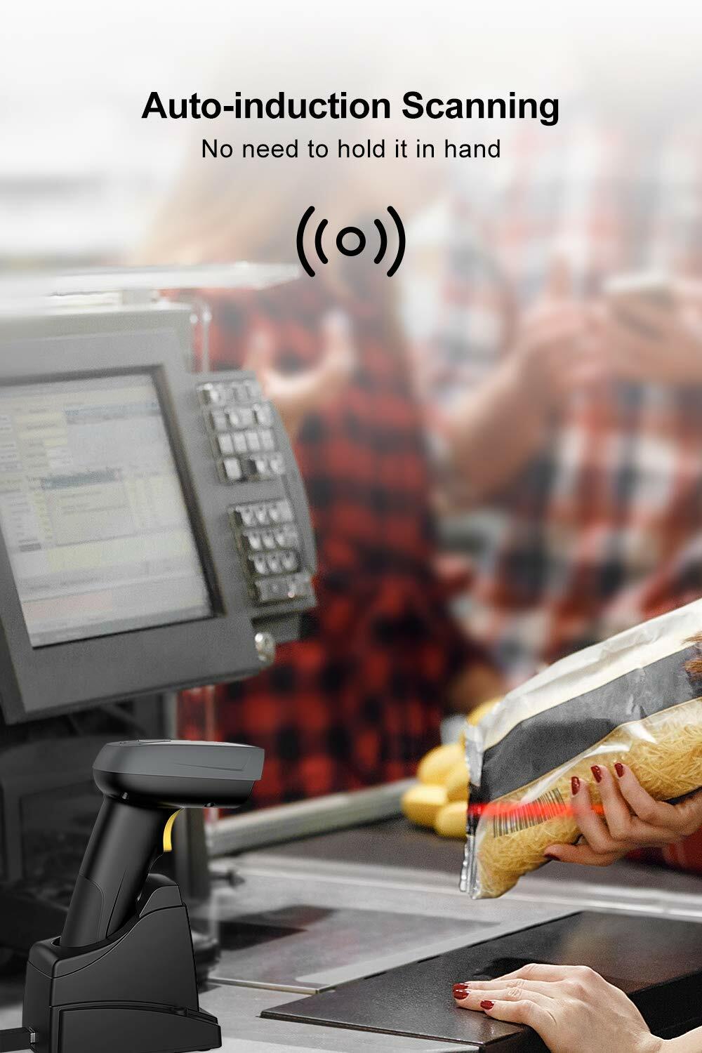 1D 2D Barcode Scanner Wireless Bluetooth QR Code Gun Read Screen Smart Base