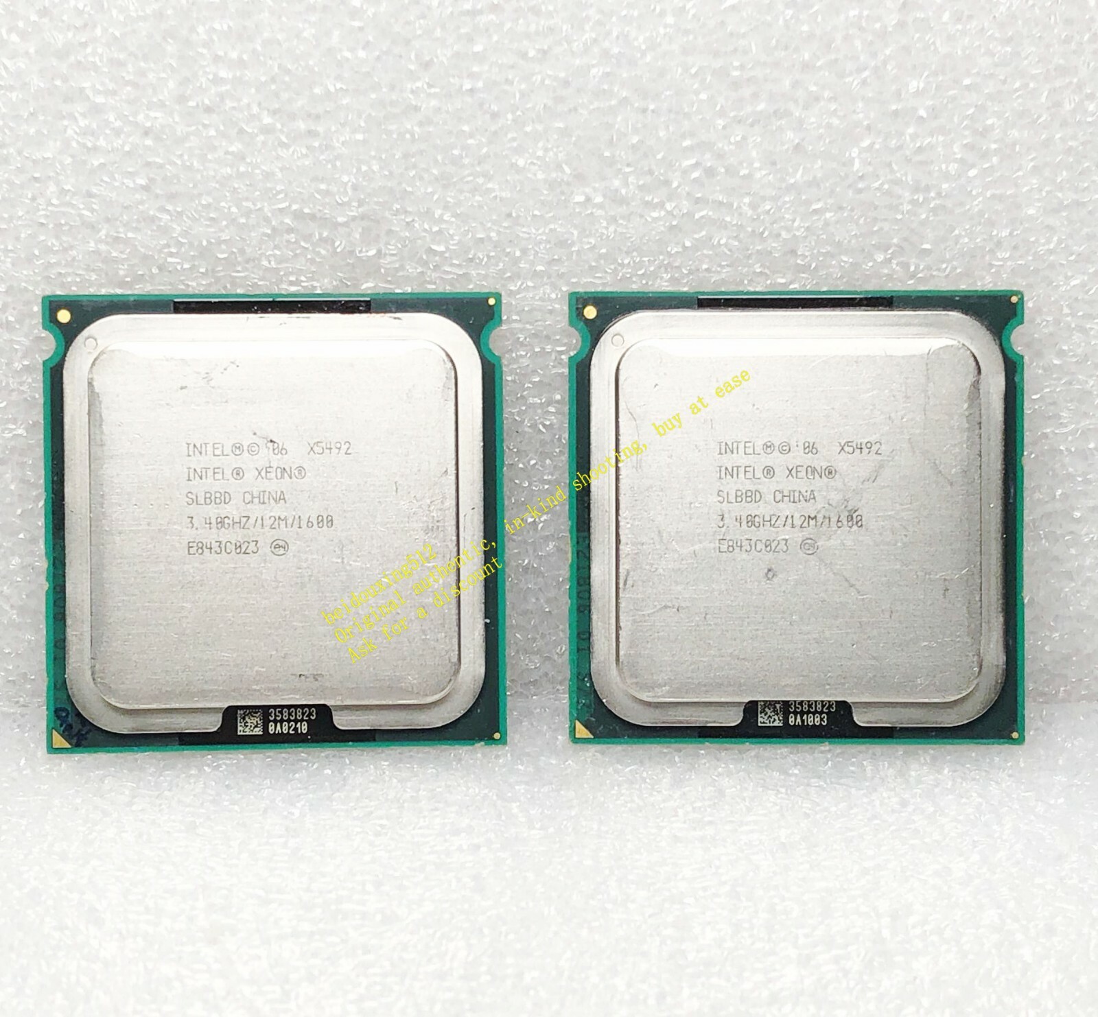 A pair of Intel Xeon X5492 SLBBD 3.4G quad-core 3400MHz LGA771 processor