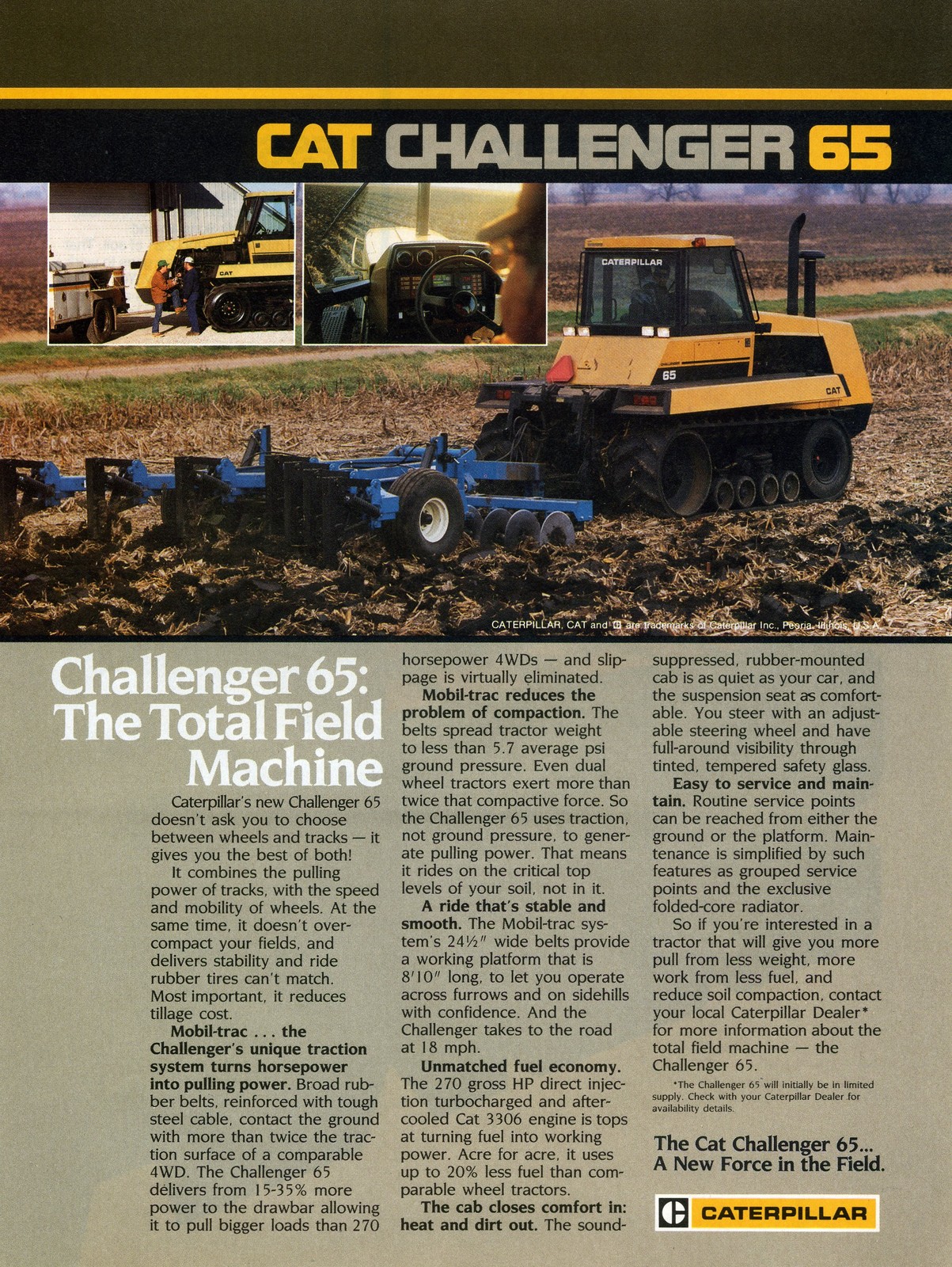 1987 Print Ad of CAT Caterpillar Challenger 65 Mobil-trac Farm Tractor
