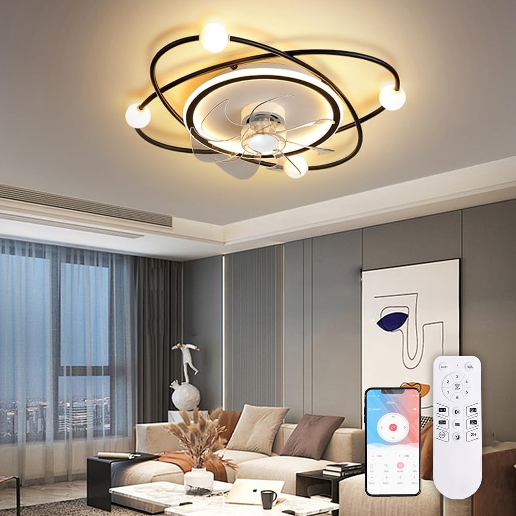 Modern LED Ceiling Fan Light Timer Setting for Home Office Cafe Restaurant Decor