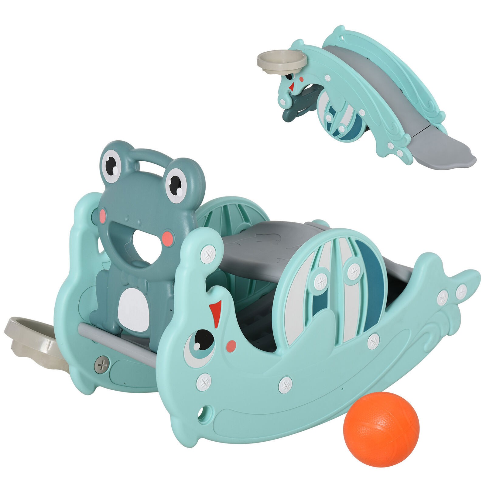 Toddler 3-in-1 Slide & Rocking Horse Frog Design w/ Hoop Indoor Play Toy 18–36M