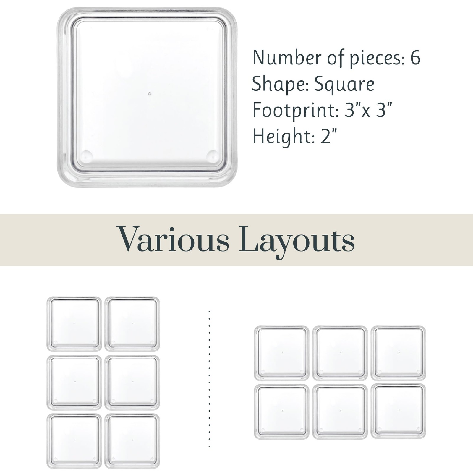 SimpleSort 6-Piece Stackable Clear Drawer Organizer Set | 3" x 3" x 2" Square...