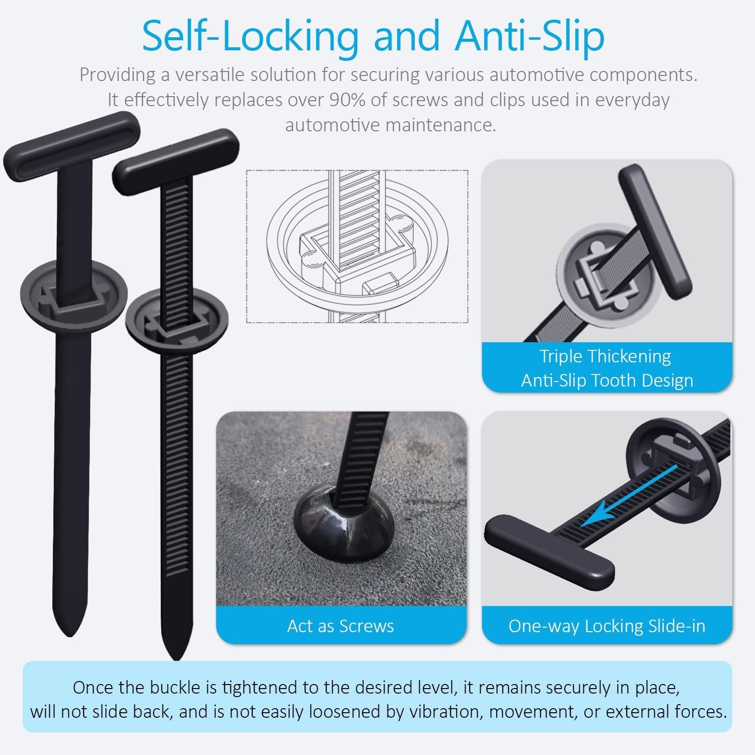 Nylon Universal Cable Tie Buckles - Multi-functional T Rivet Zip Ties, Automotiv