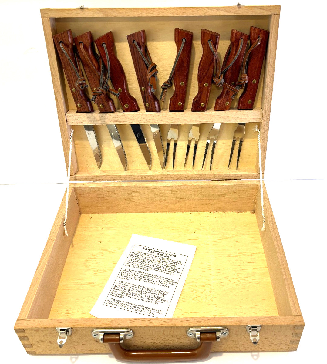 VTG 8 Pc NEW Jean Dubost France Pradel Inox Wood Handled Knife and Fork Set READ