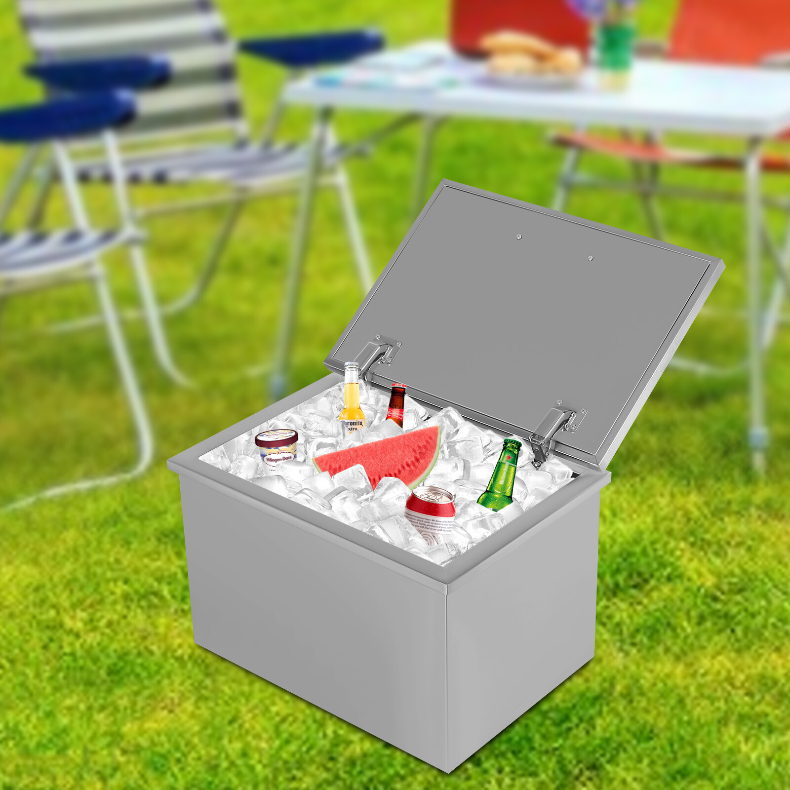 Drop in Ice Chest Cooler BBQ Island Kitchen Bar Outdoor Ice Bin Stainless Steel