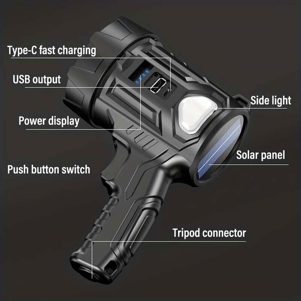 3PCS Solar/USB Super Bright Rechargeable LED Spotlight Flashlight Searchlight