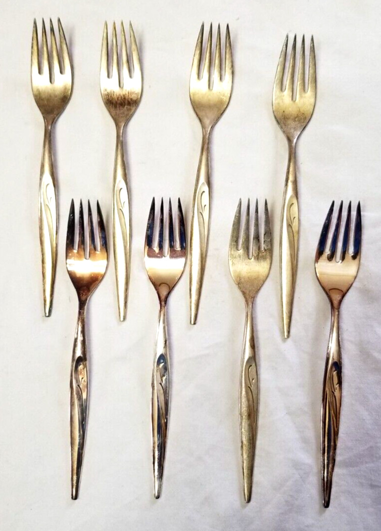 Oneida Community Flight Pattern Set of 8 Salad Forks VTG 1963 Flatware