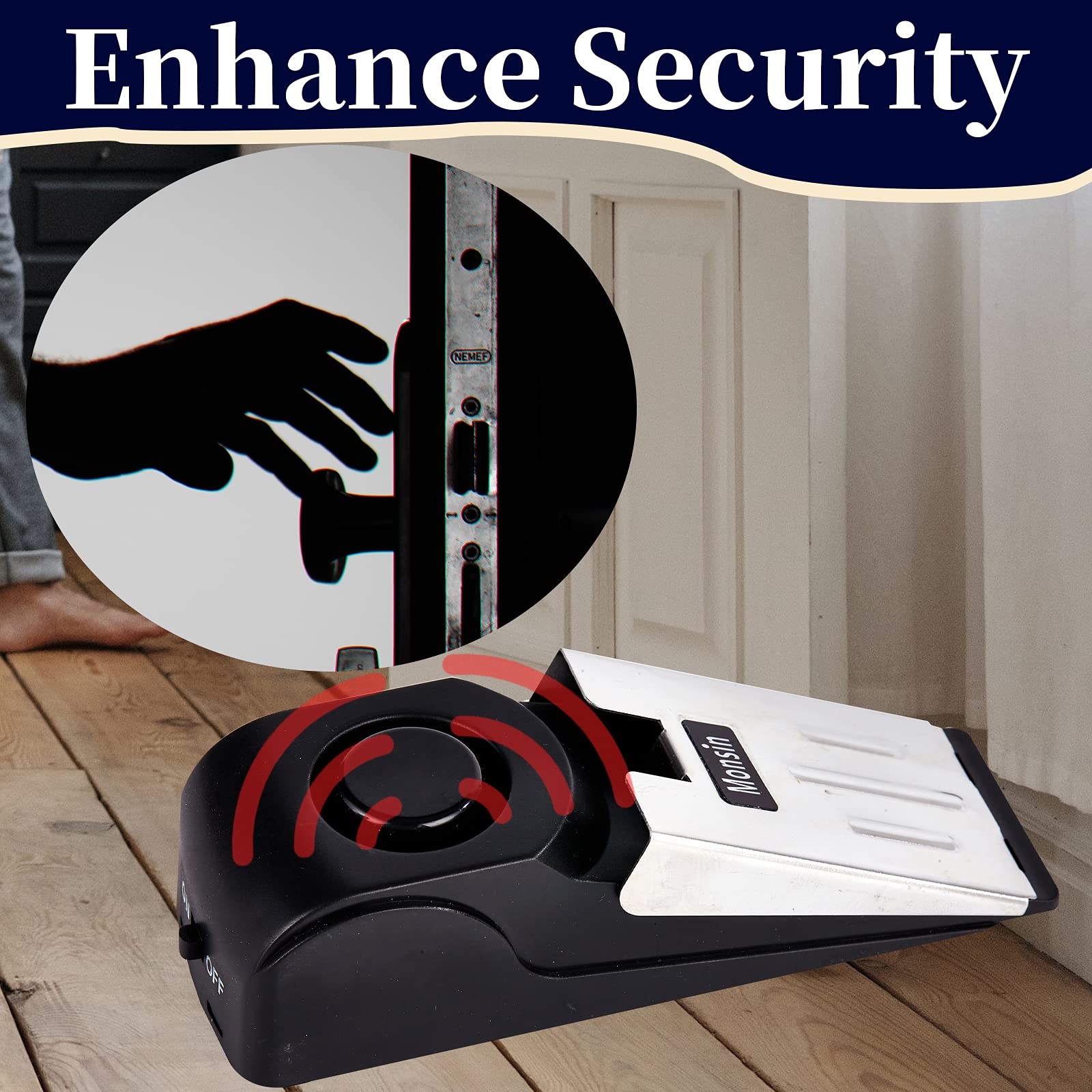 Door Stop Alarm, Stopper with 120DB Security Floor 2 Pack, Black