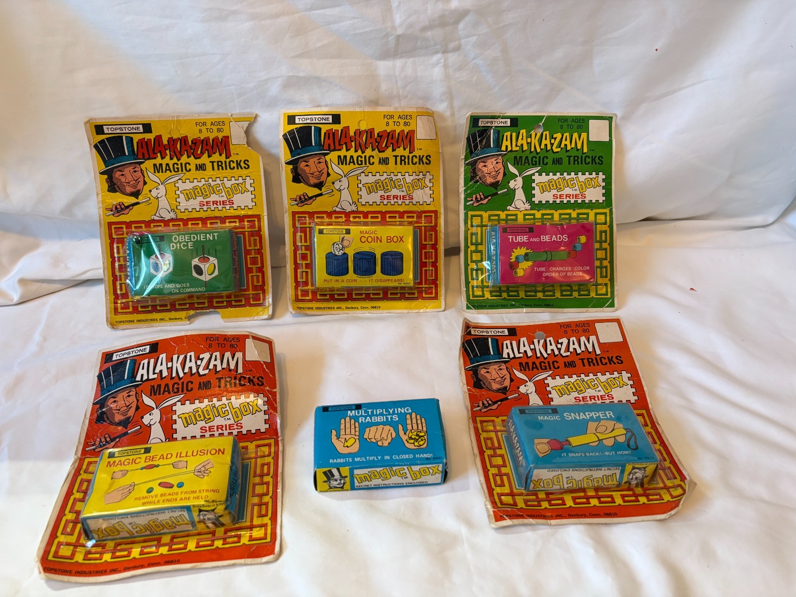 Lot 6 Vintage Topstone Ala-Ka-Zam Magic Tricks: Dice~Rabbits~Coin~Bead~Tube~Snap