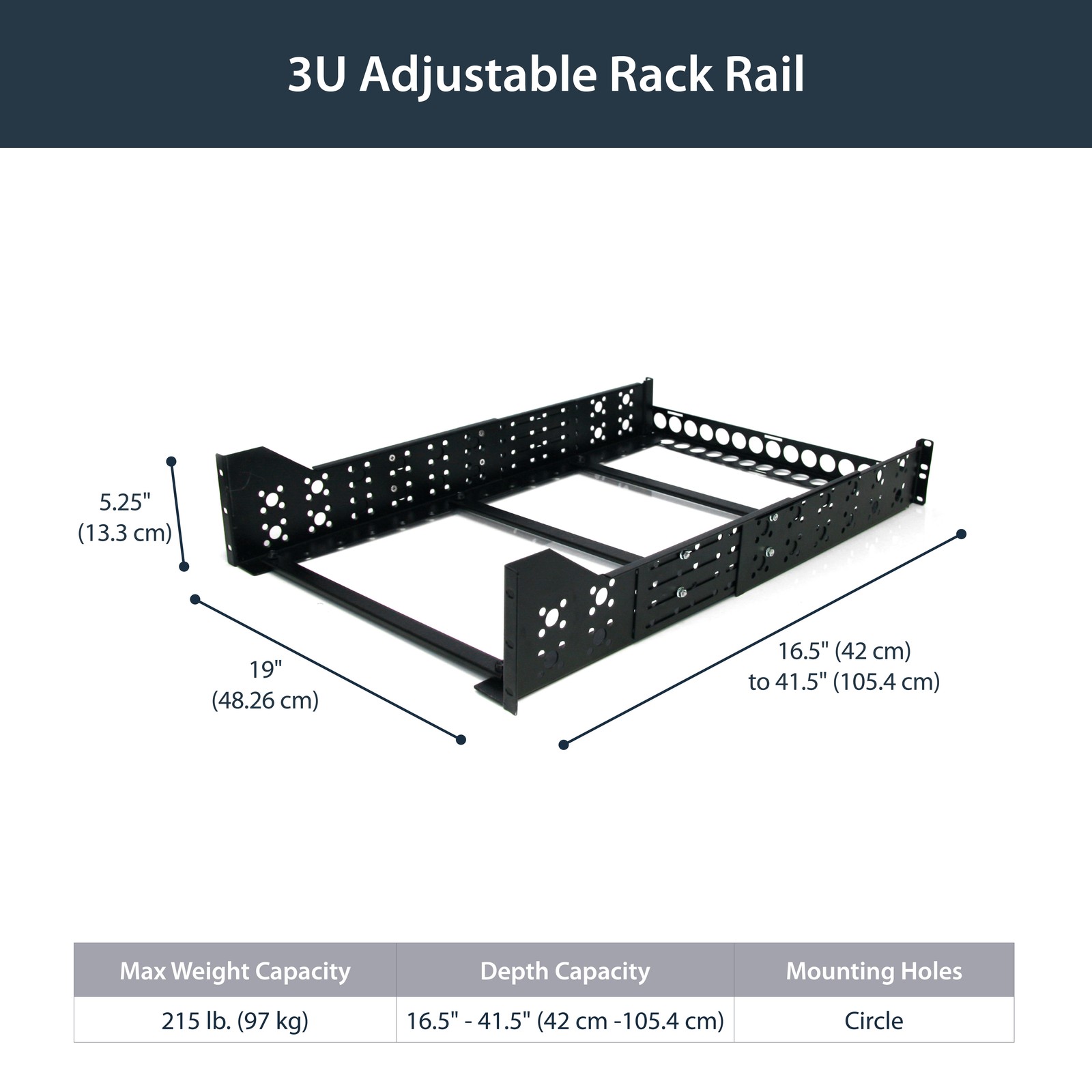 StarTech.com 3U Fixed 19" Adjustable Depth Universal Server Rack Rails