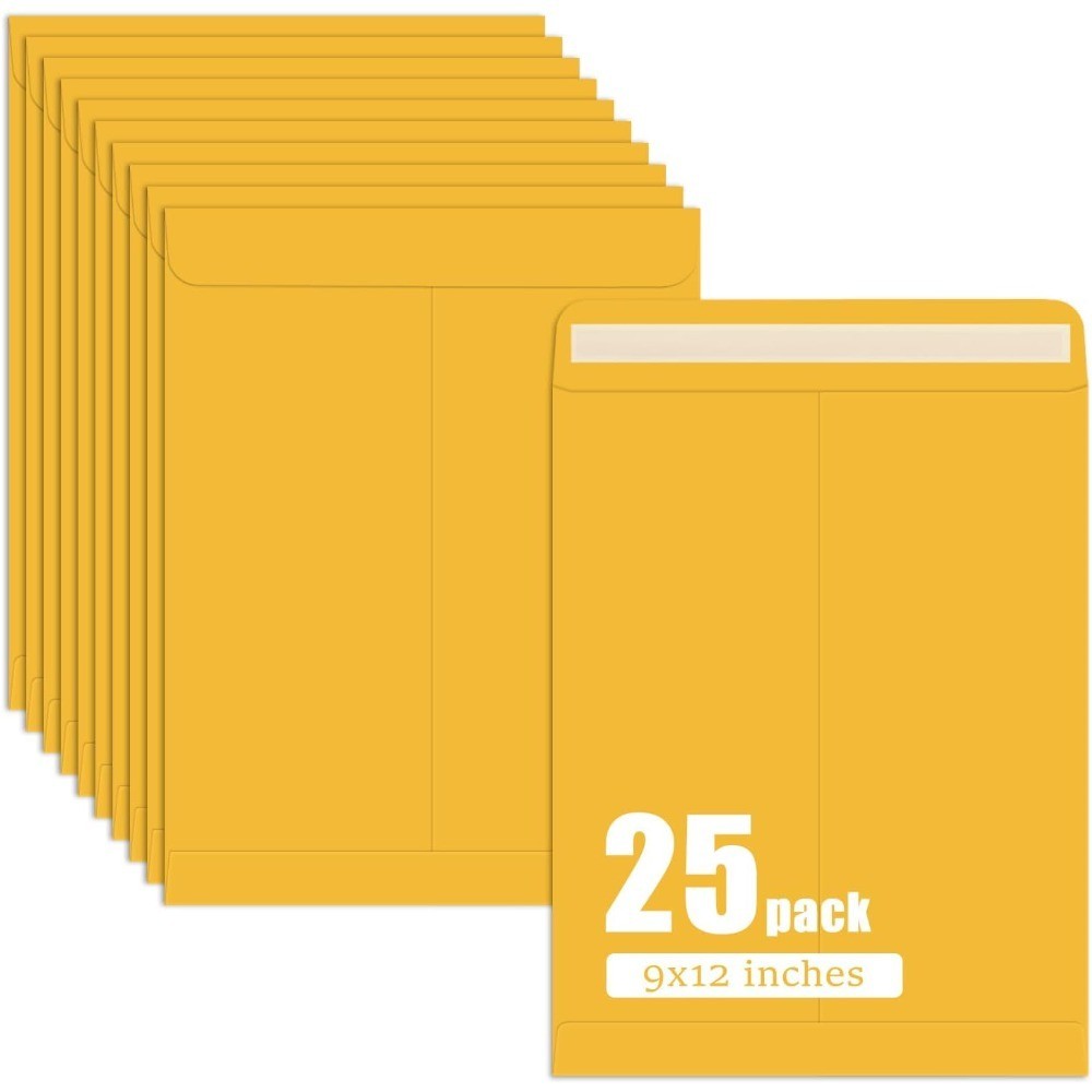 25 Pack 9x12 Brown Self-Seal Manila Envelopes, Letter Size Large Mailing