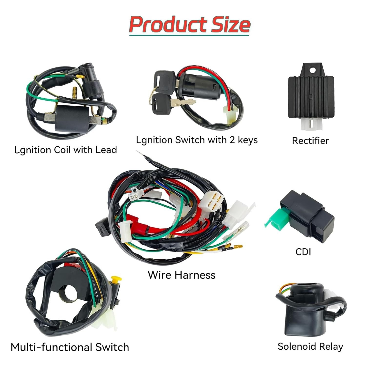 Electric Wiring Harness Kit with CDI Ignition Coil - Compatible with 4-Stroke
