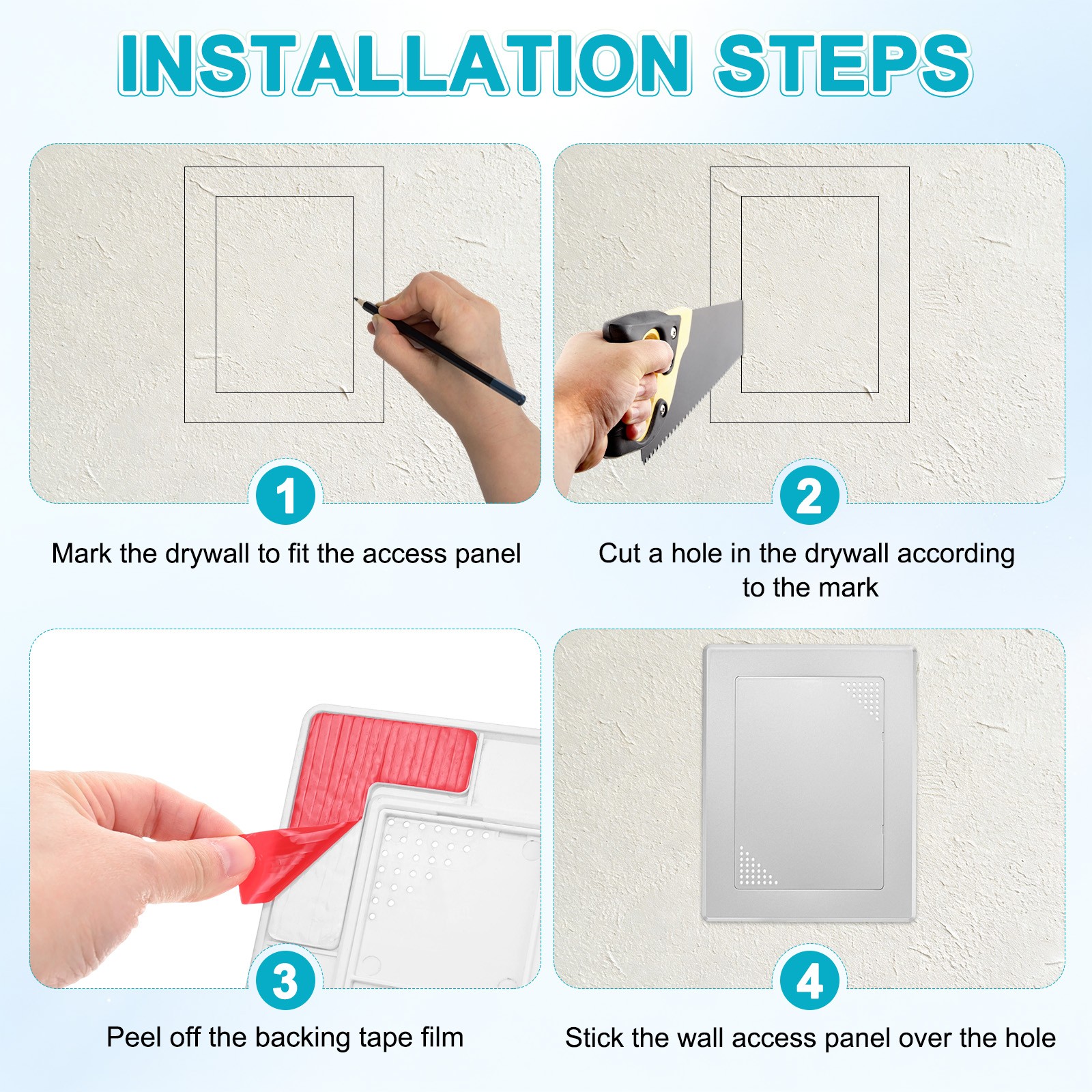 2-Pack Access Panel for Drywall, 7x5" Plastic [Silver Tone, Vented Rectangle]