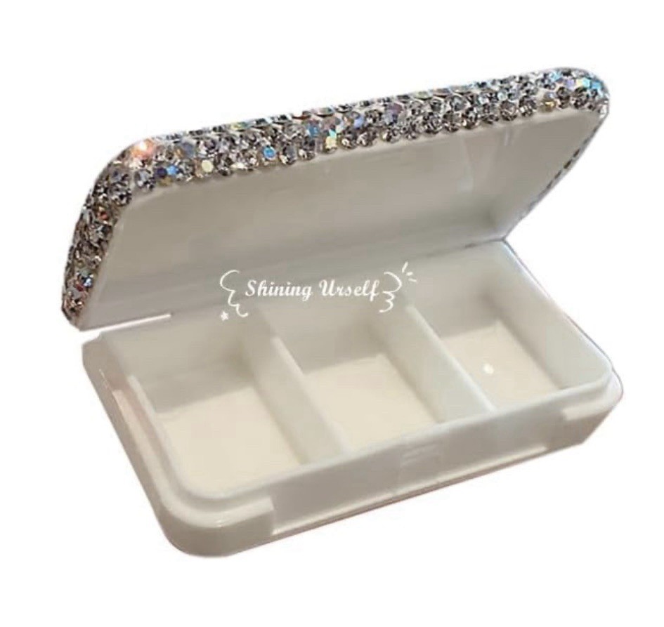 Rhinestone Plastic Pill Case Bling Small Pill Organizer For Purse Women’s