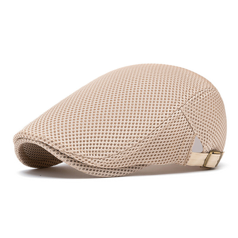 Men Breathable Mesh Summer Sun Hat Adjustable Duckbill Hollow Newsboy Flat Cap