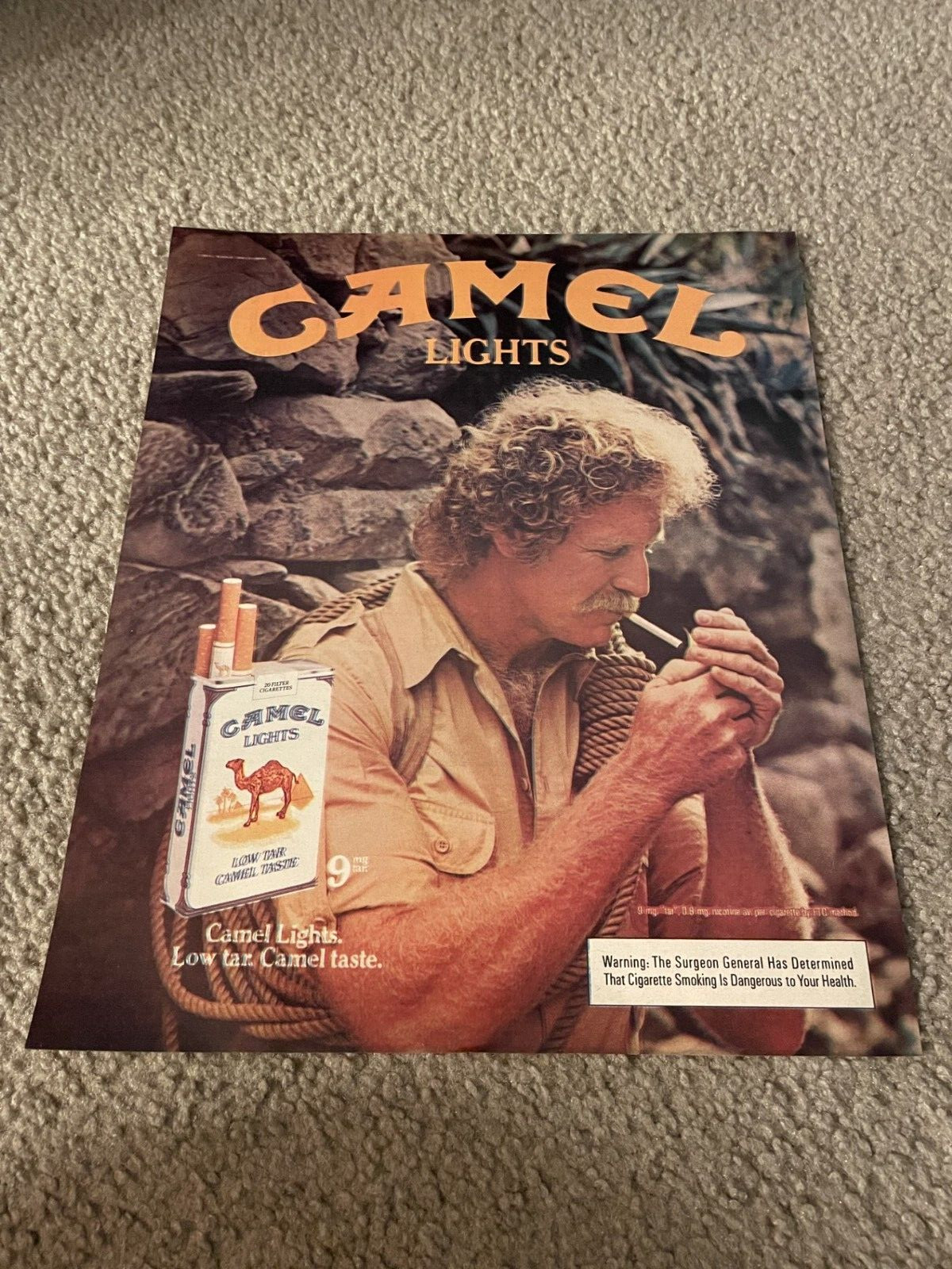 Vintage 1983 CAMEL LIGHTS CIGARETTES PACK Print Ad 1980s CAMEL MAN SMOKING