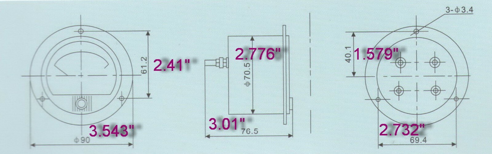 1PC 45-55HZ 220V Round Dia.90mm 65T5 plastic Analogue Frequency Panel Meter