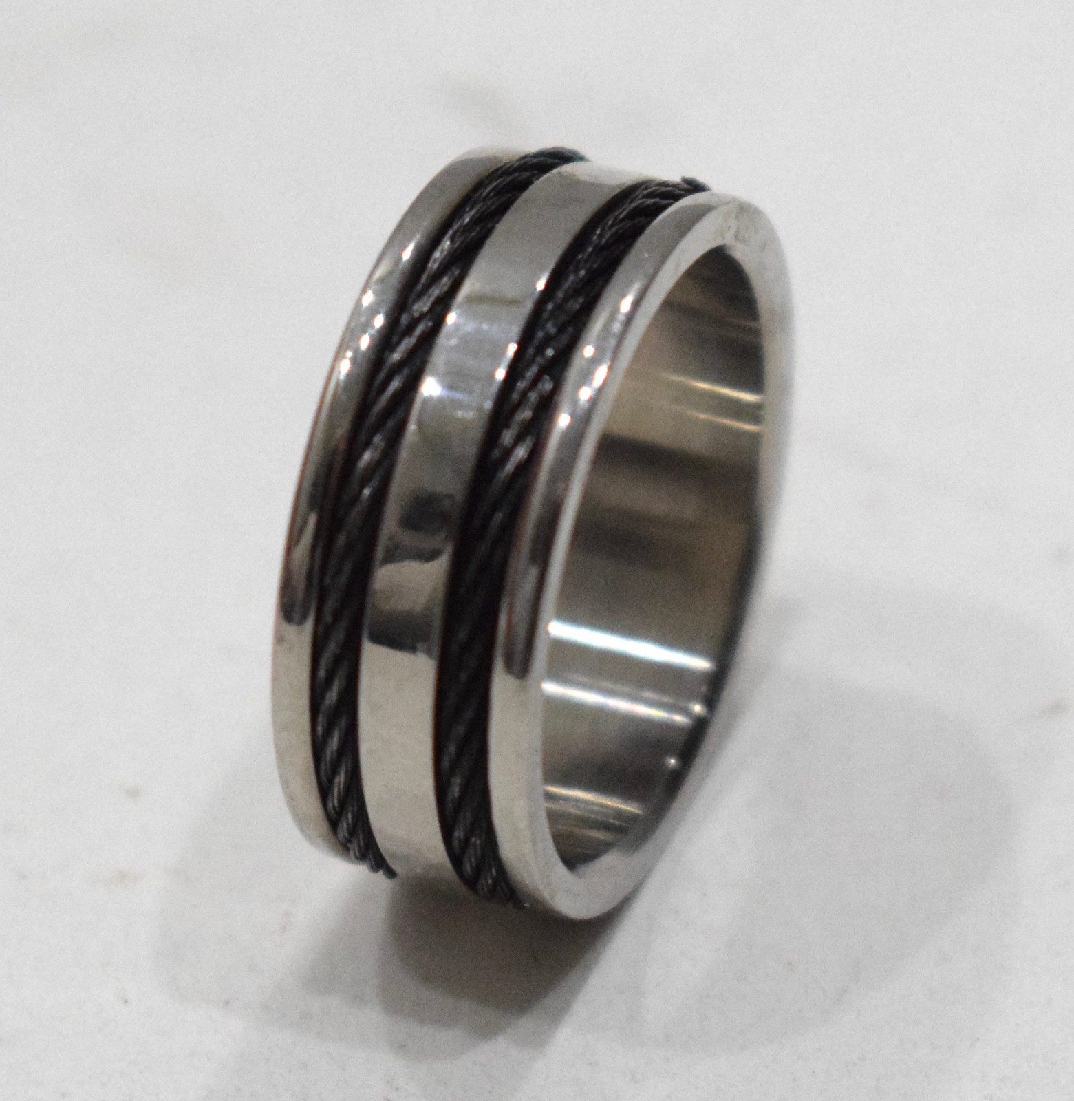 Ring Stainless Steel Black Mesh Band Ring