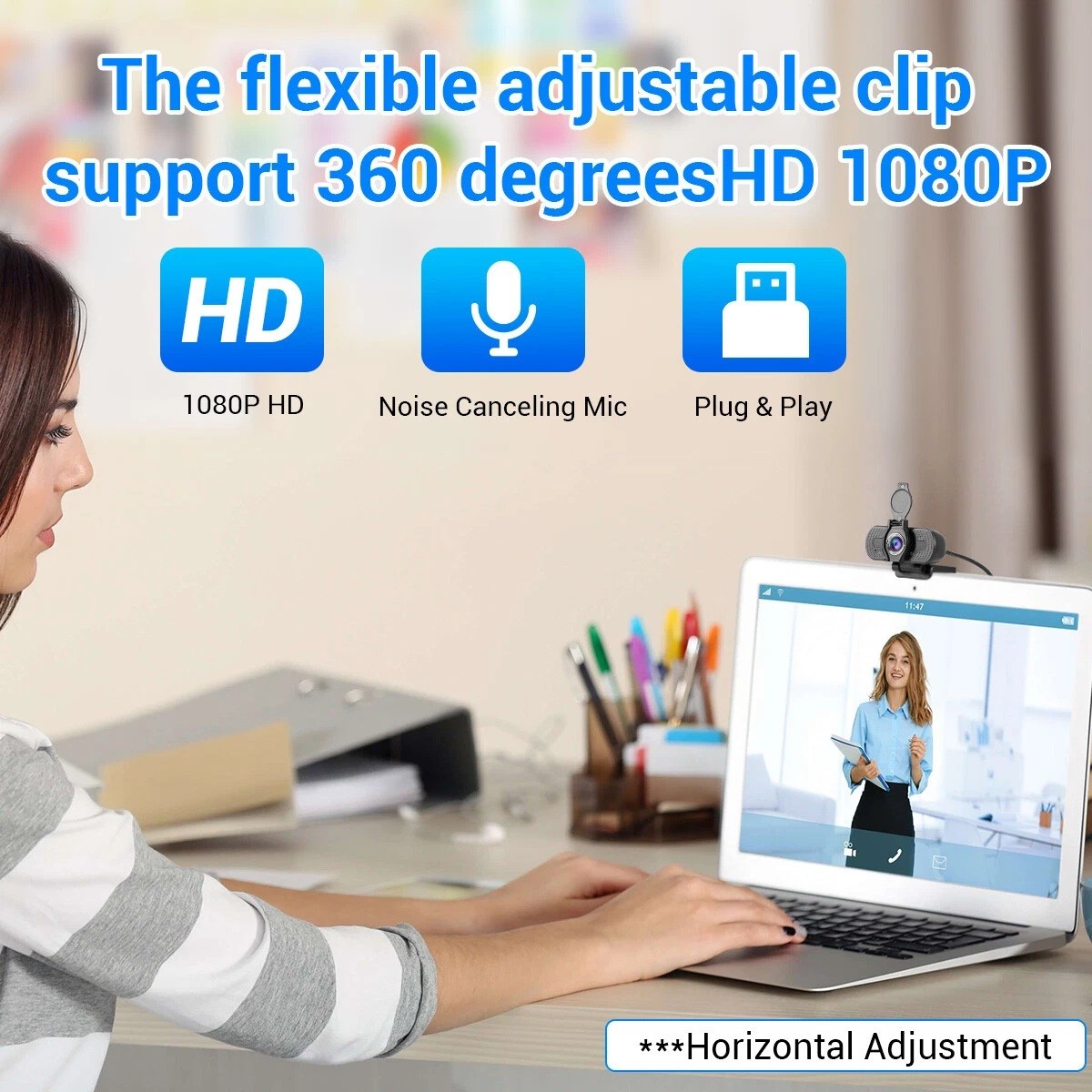 1080P USB 2.0 Webcam for PC Desktop & Laptop Web Camera with Microphone Full HD