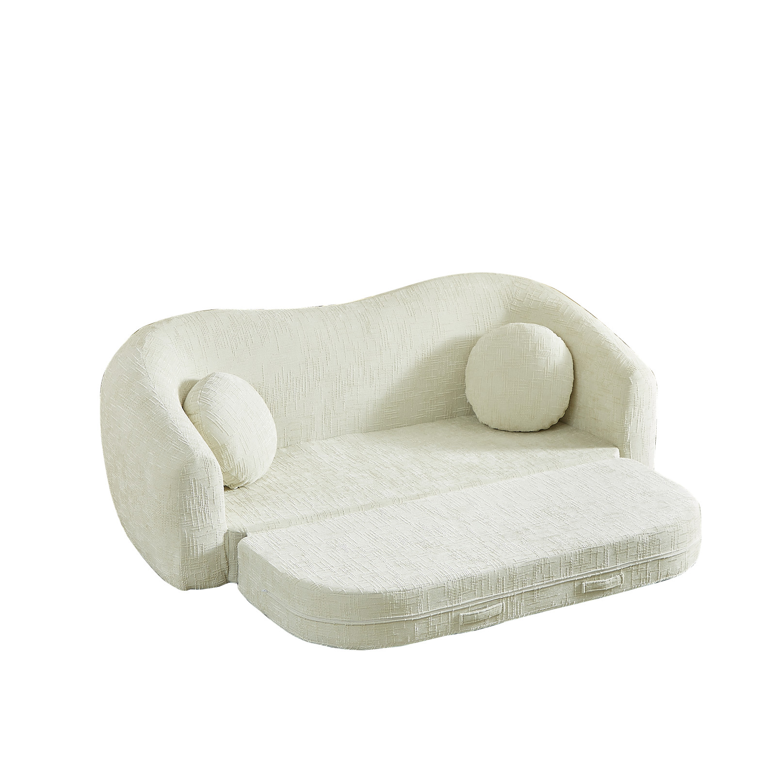 Curved Convertible Sofa Bed 2-in-1 Recliner, Chenille Foldable No Assembly Beige