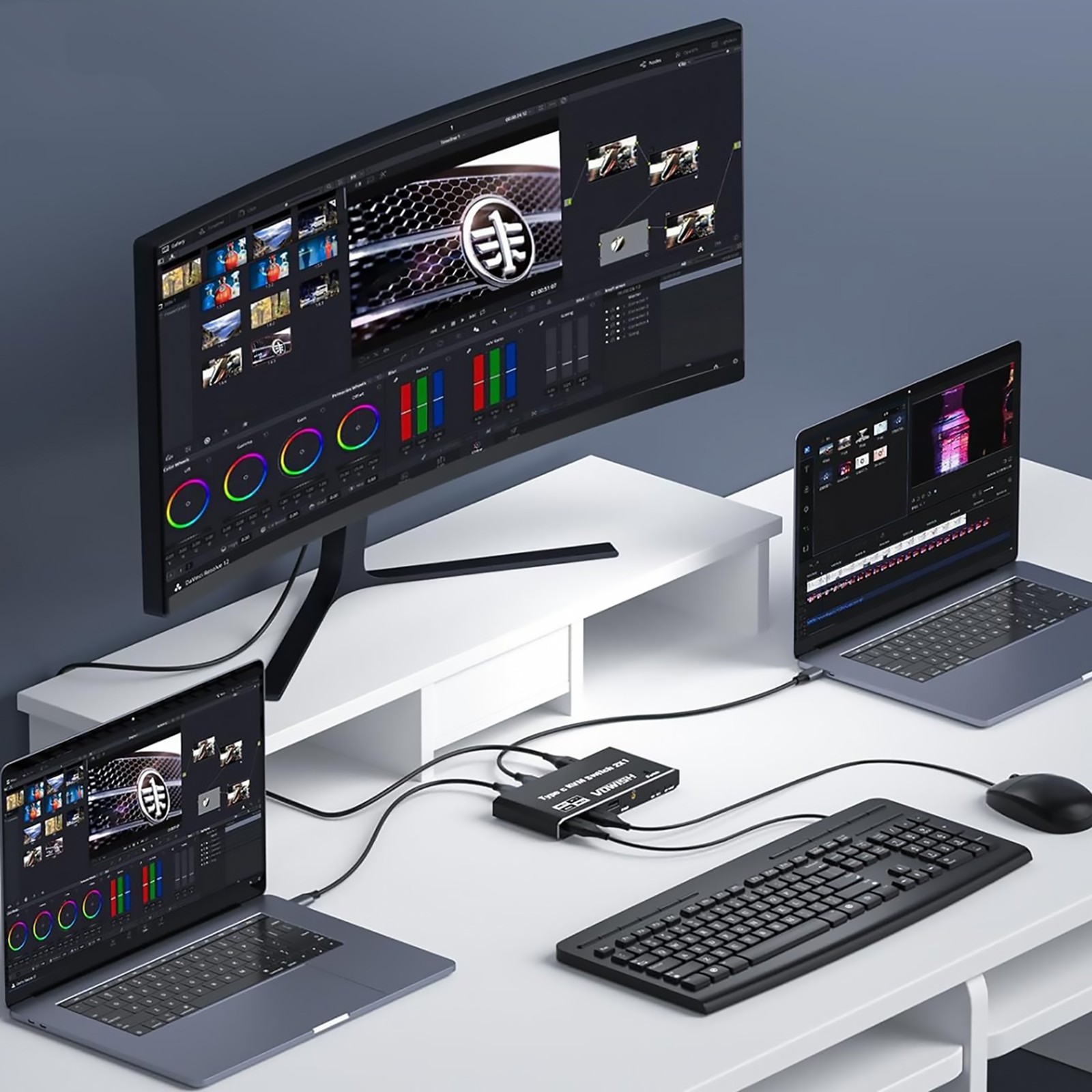 8K 2x1 2 In 1 Out USB C KVM Switch Switcher For 2 Laptop 1 Monitor