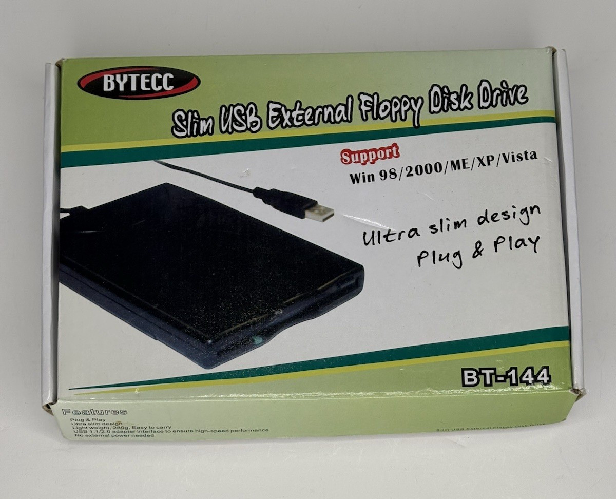 Bytecc BT-144 Ultra Slim USB External Floppy Disk Drive New Open Box