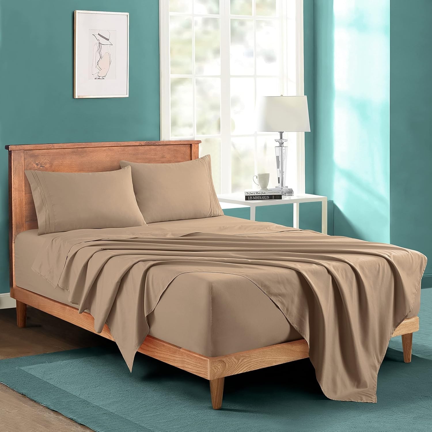 4 Piece Khaki Full Sheet Set, 18-24 Extra Deep Pocket, 1800 Thread Count