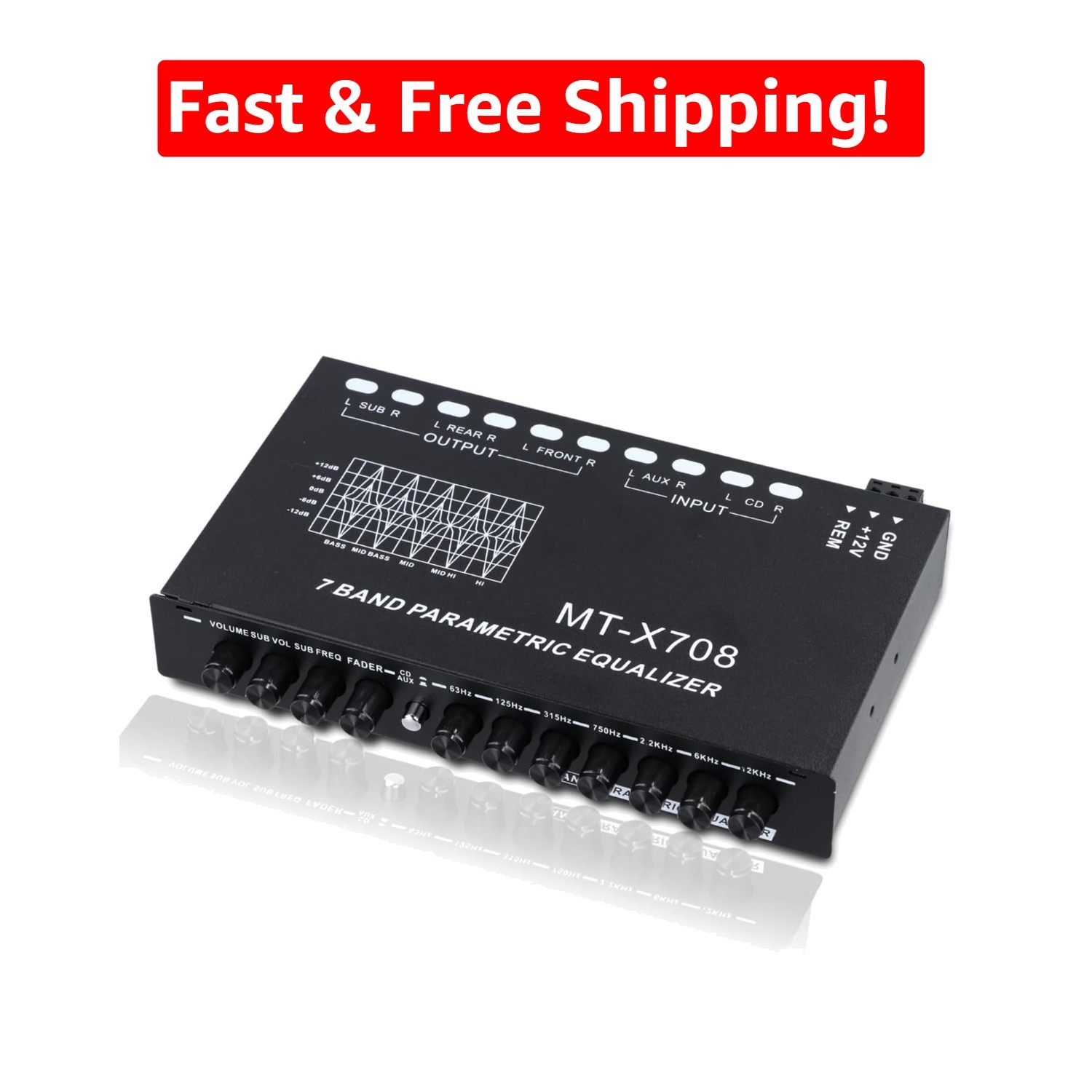 Compact 7-Band Graphic Equalizer for Superior Car Sound Quality – 7.3x4.3 Inches