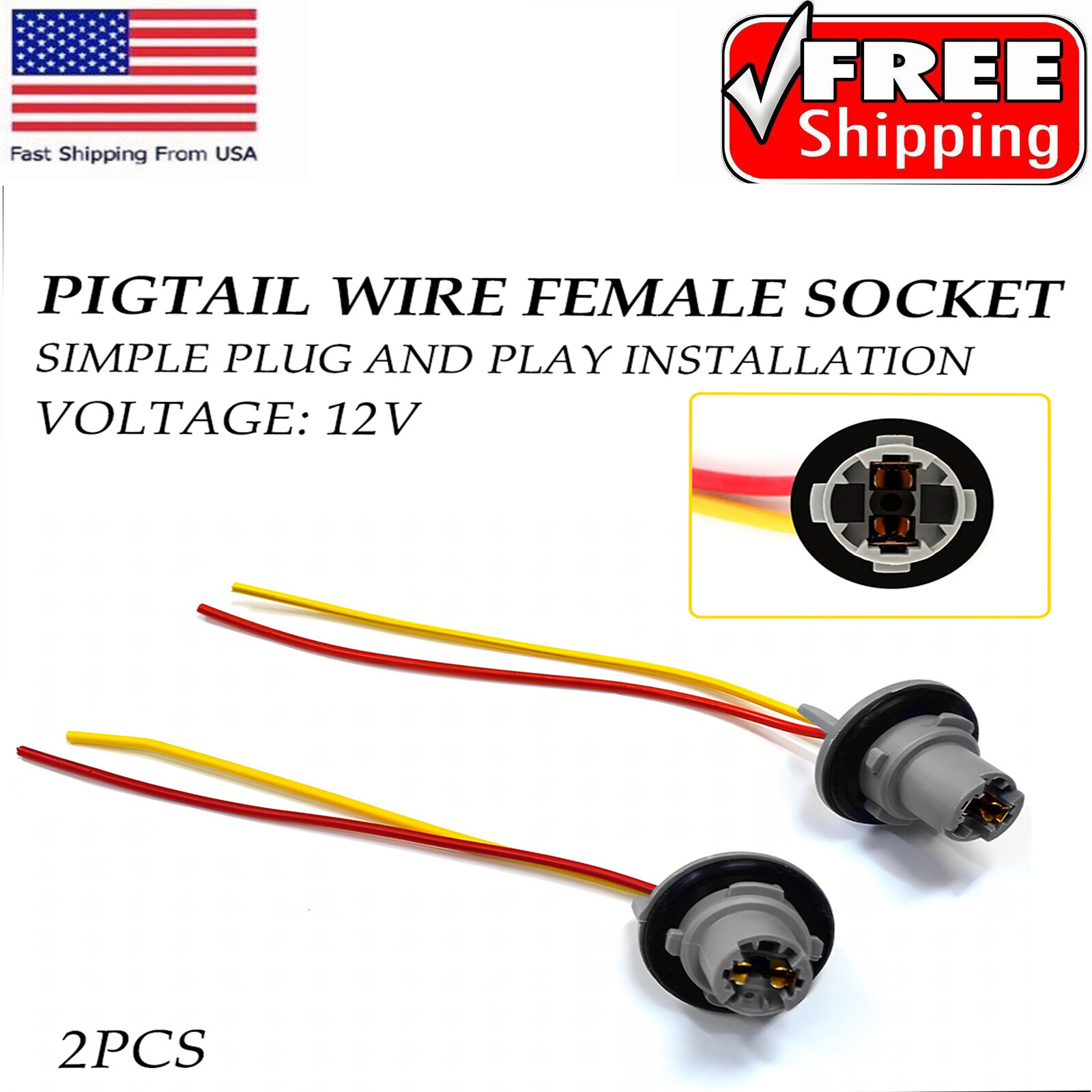 Two Harness Side Marker Light Plug Repair Socket Wire Pigtail Female 194 168