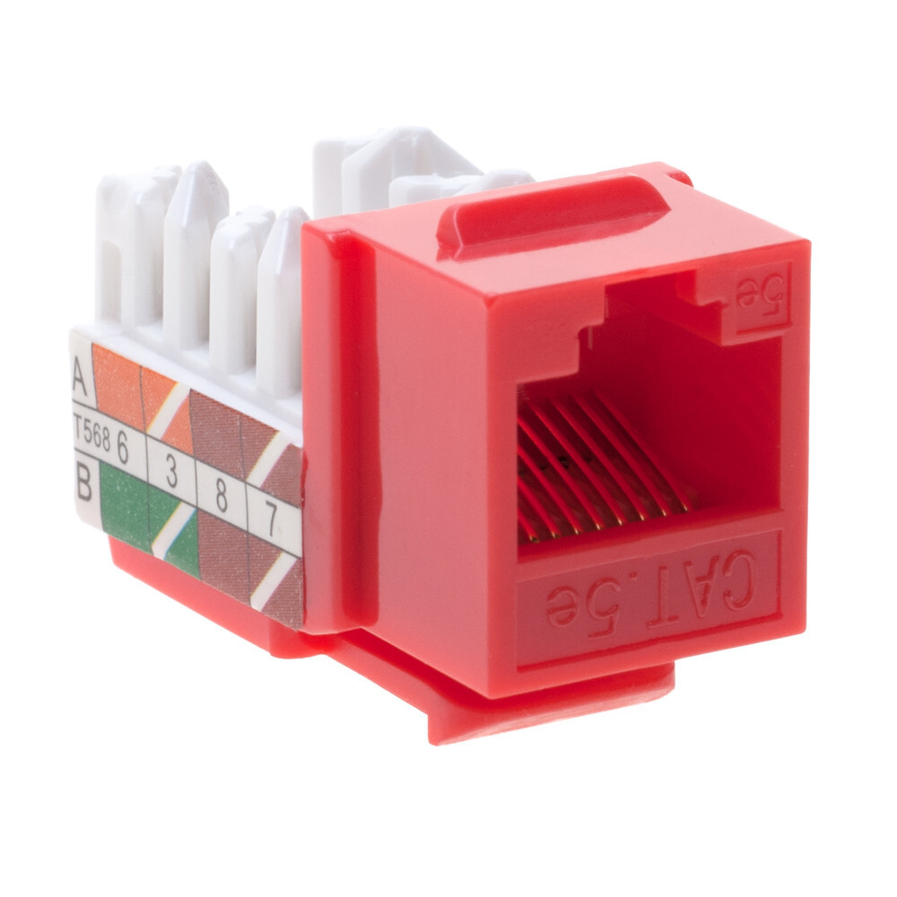 10 pack Cat5e 45° Angled Keystone Jack Network 110 Punchdown 8P8C Cat Red