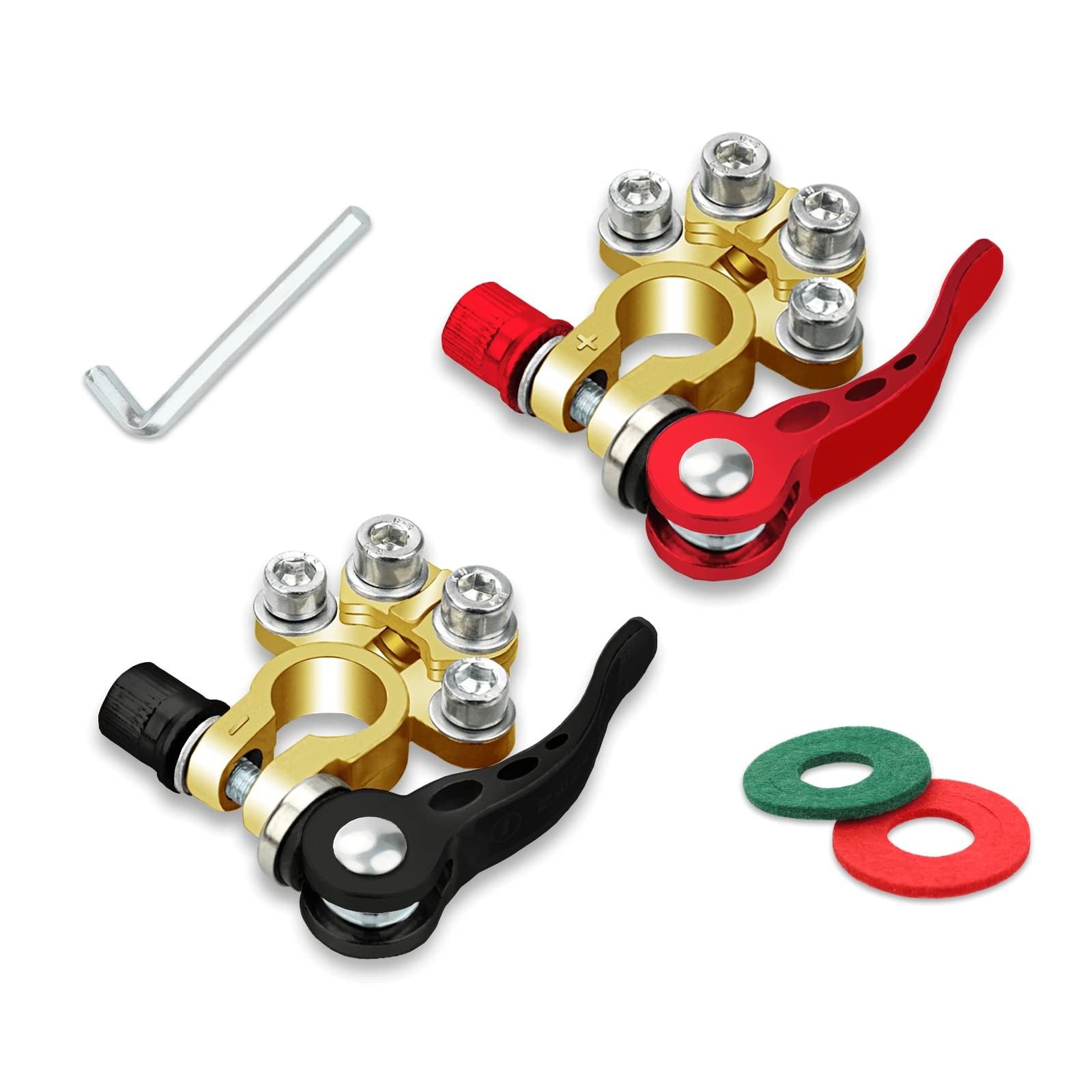 2PCS Battery Terminal Connectors, 4 Way Quick Release Disconnect Battery Term...