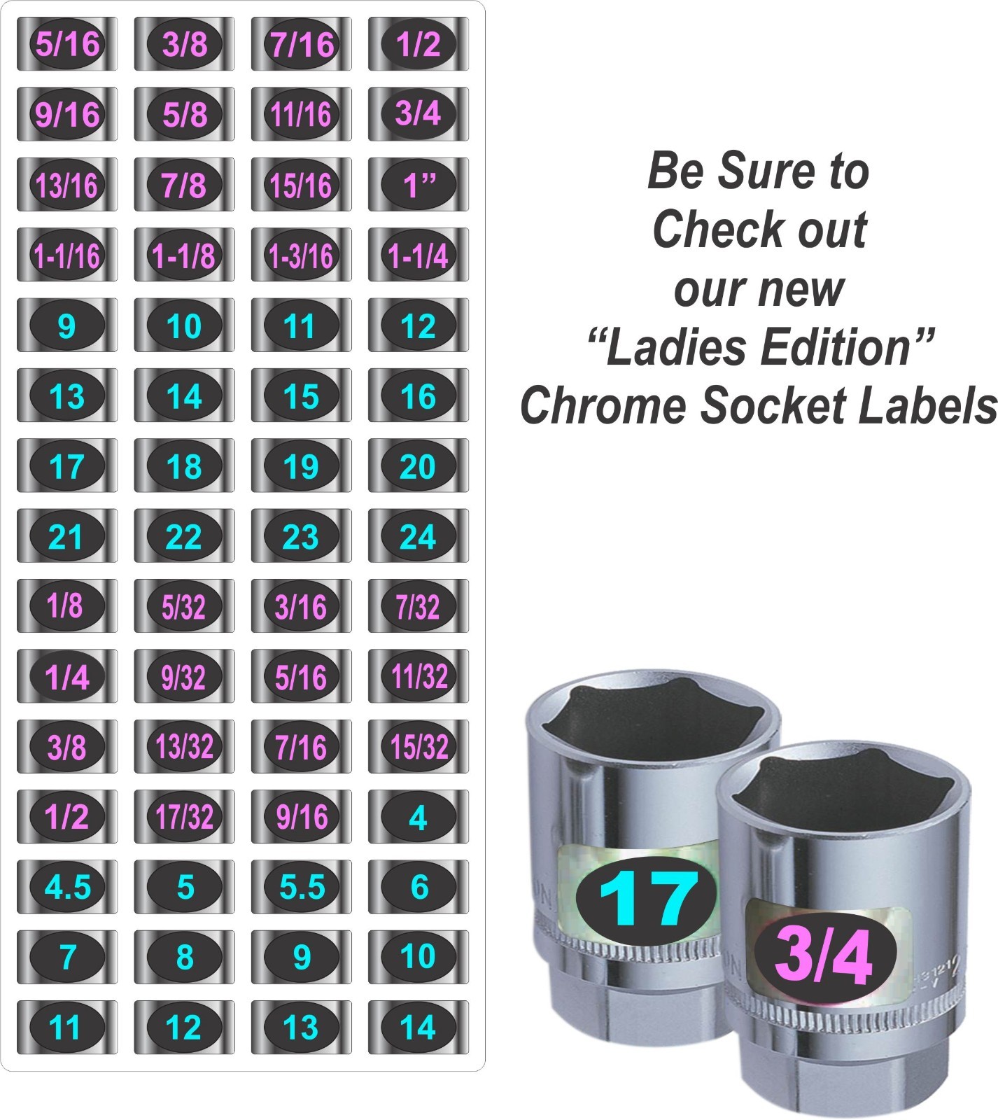 Ladies Edition - Adhesive TOOLBOX LABELS Organize Wrenches & Tools fast & easy
