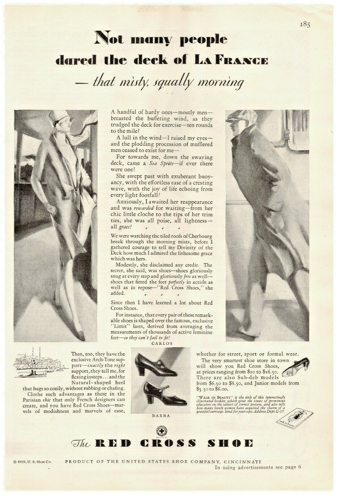 1929 Red Cross Shoe Vintage Print Ad The Deck Of La France Ship