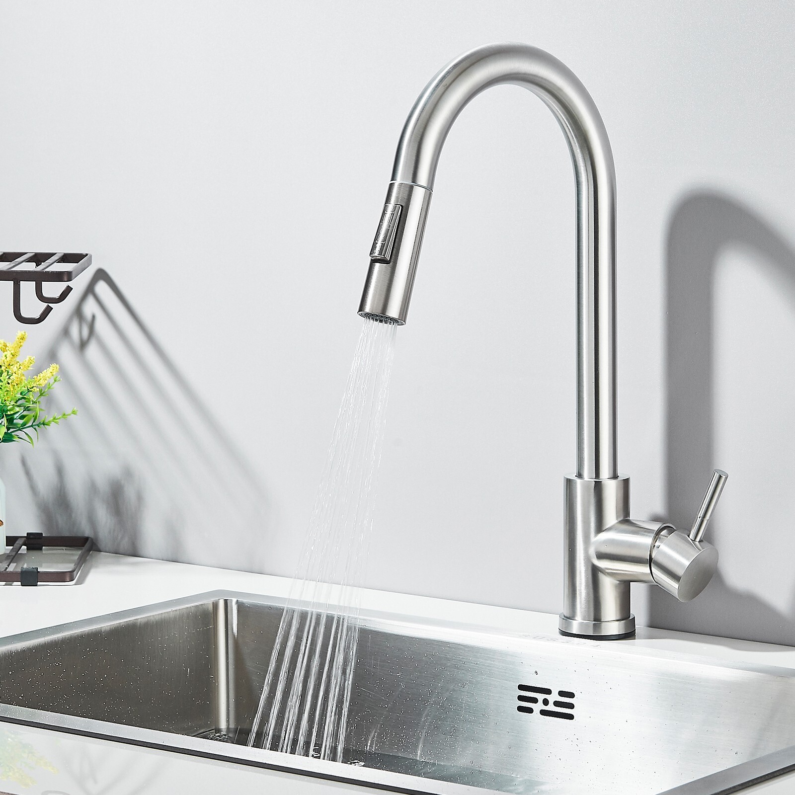 Touch Sensor Kitchen Faucet Pull Down Sprayer Swivel Sink Mixer Brushed Nickel